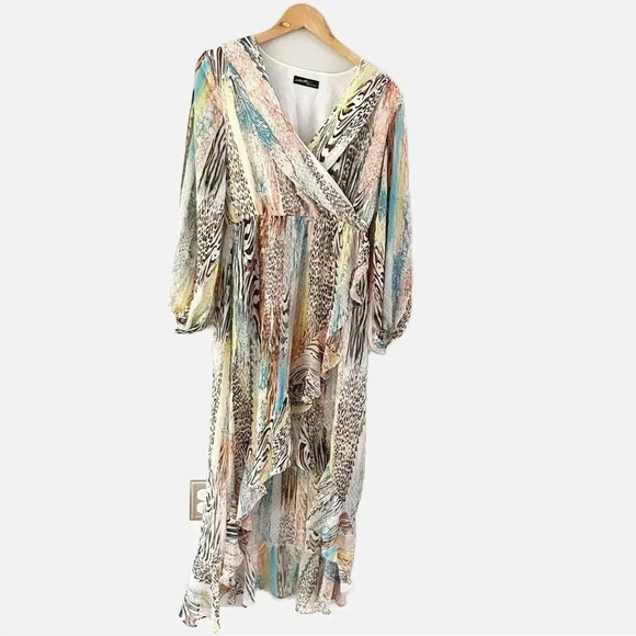 On Twelfth Colorful Animal Print Semi Sheer Ruffled High/Low Dress Size Small - Picture 1 of 8